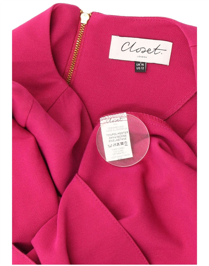 CLOSET Vestido feminino assimétrico assimétrico Reino Unido 16 grande poliéster rosa