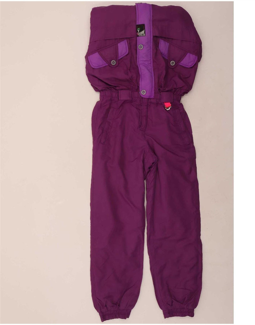 Macacão de esqui feminino Colle UK 12 bloco colorido roxo médio