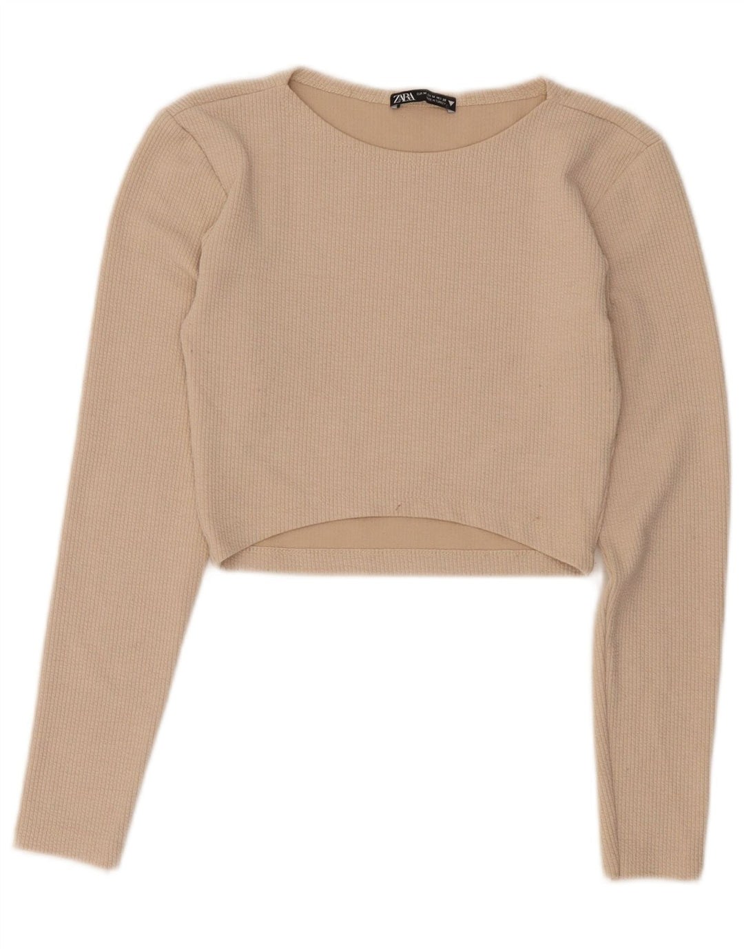 Zara Crop Top Feminino Manga Longa UK 12 Poliéster Bege Médio