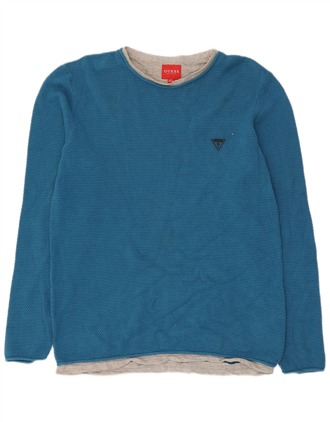 Guess Camiseta masculina manga comprida grande azul colorblock algodão