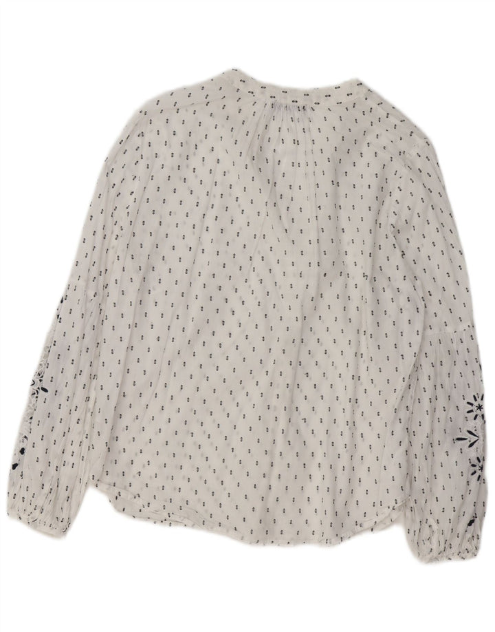 Blusa feminina MINT VELVET com camisa gráfica Reino Unido 14 grande algodão floral branco