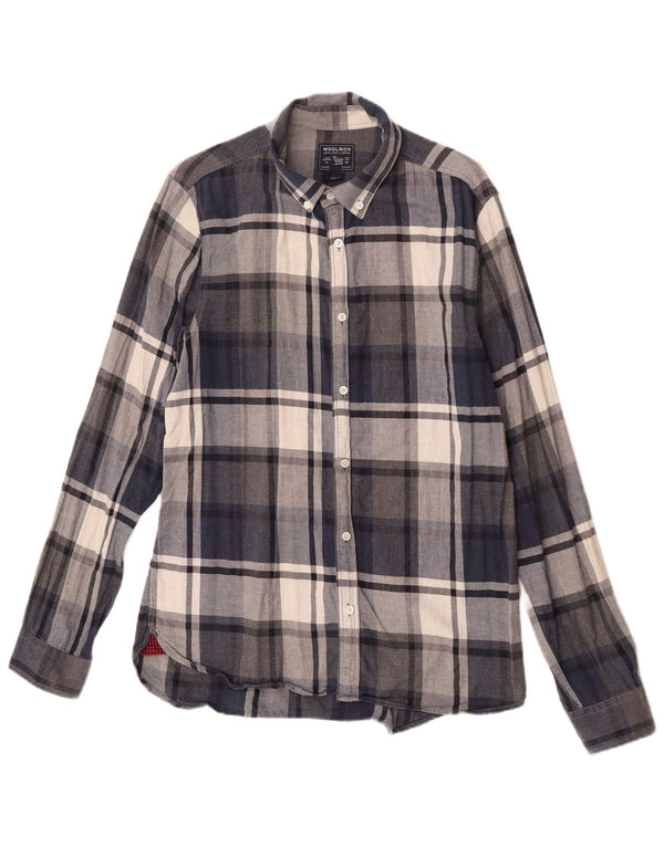 Camisa masculina de flanela Woolrich média xadrez azul marinho