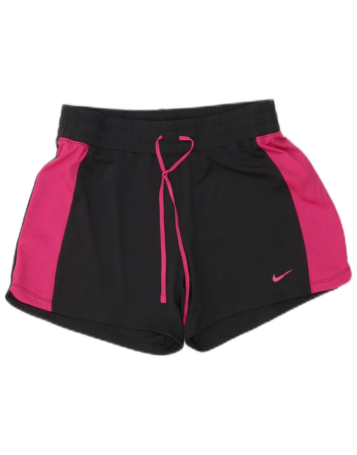Shorts esportivos femininos NIKE UK 10 pequenos pretos colorblock poliéster