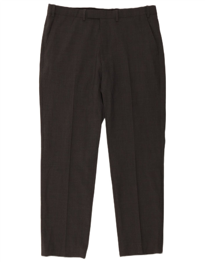 Calça masculina de ajuste regular Marks & Spencer W36 L31 lã cinza