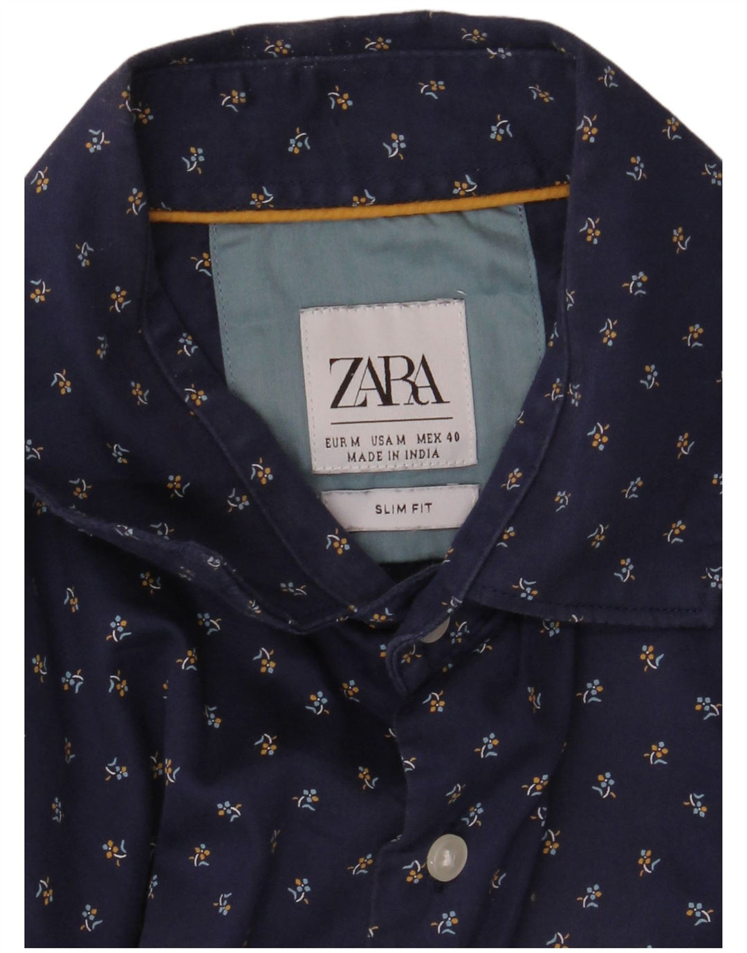 Camisa masculina ZARA Slim Fit médio azul marinho floral
