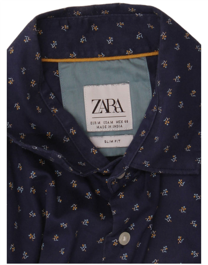 Camisa masculina ZARA Slim Fit médio azul marinho floral