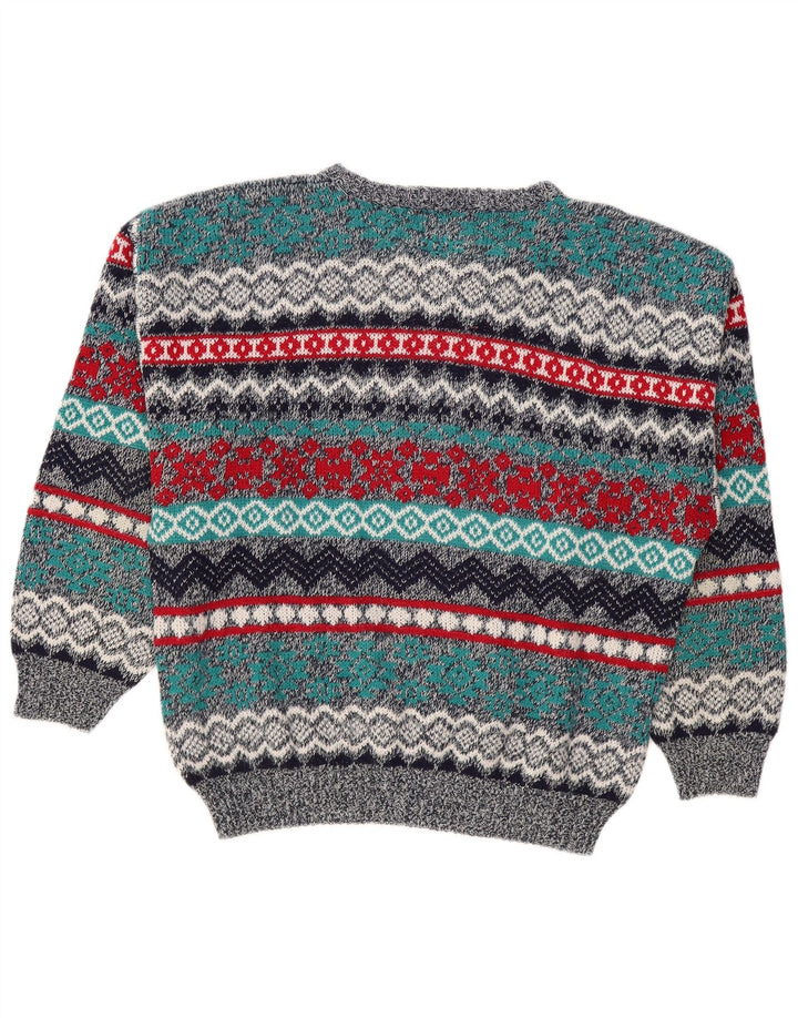 Suéter masculino BROADWAY com gola canoa grande multicolorido Fair Isle