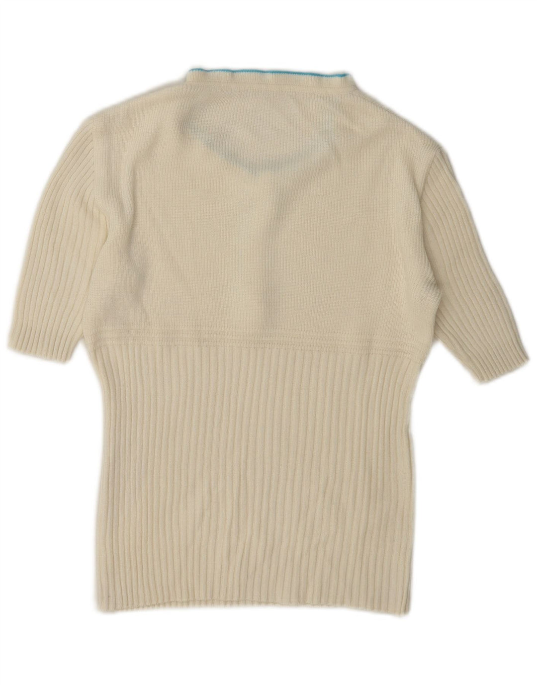 Suéter feminino vintage com babado e gola tartaruga Reino Unido 12 médio branco