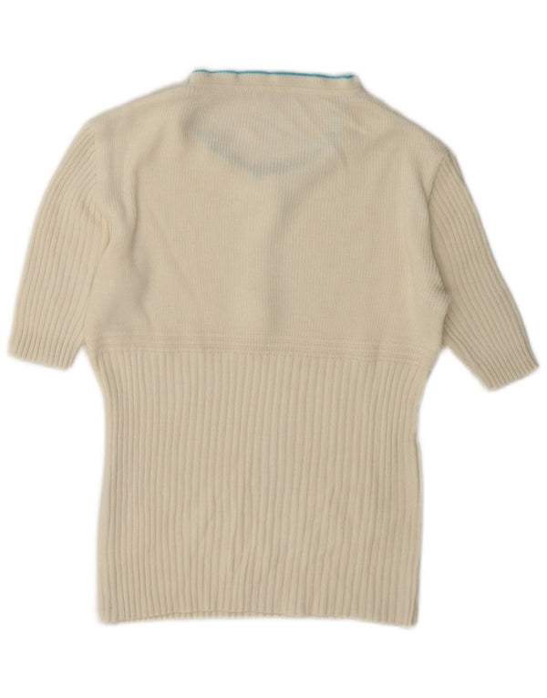 Suéter feminino vintage com babado e gola tartaruga Reino Unido 12 médio branco