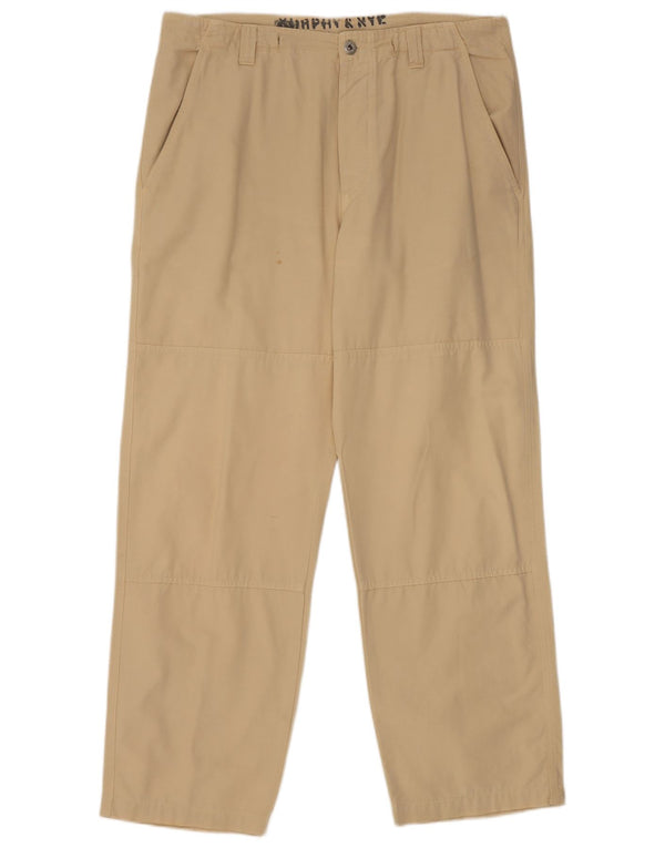 Calça chino reta masculina Murphy & Nye grande W34 L29 algodão cáqui