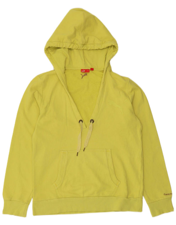 Puma feminino moletom com capuz UK 16 grande algodão amarelo