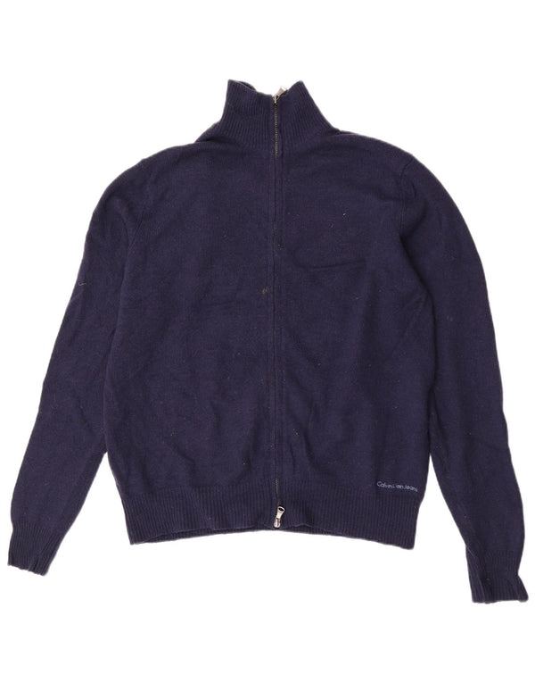 Suéter cardigã masculino Calvin Klein Jeans grande lã azul marinho