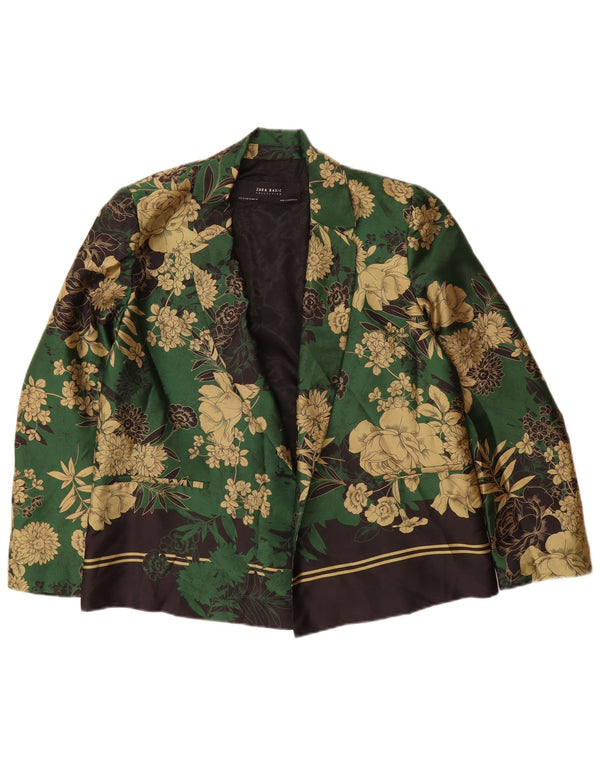 Zara Womens Open Blazer Jacket UK 14 Poliéster Floral Verde Médio