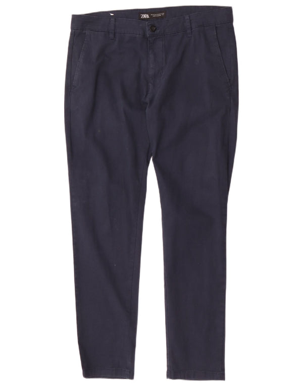 Zara Mens Slim Chino Calças EU 44 Grande W34 L31 Azul Marinho Algodão