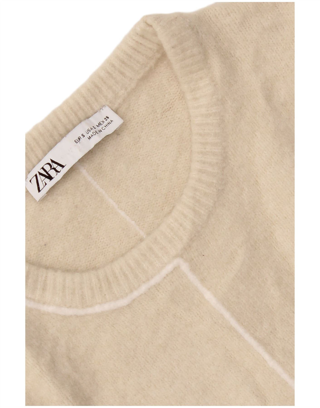 Suéter feminino Zara com gola redonda, Reino Unido 10 pequeno bege