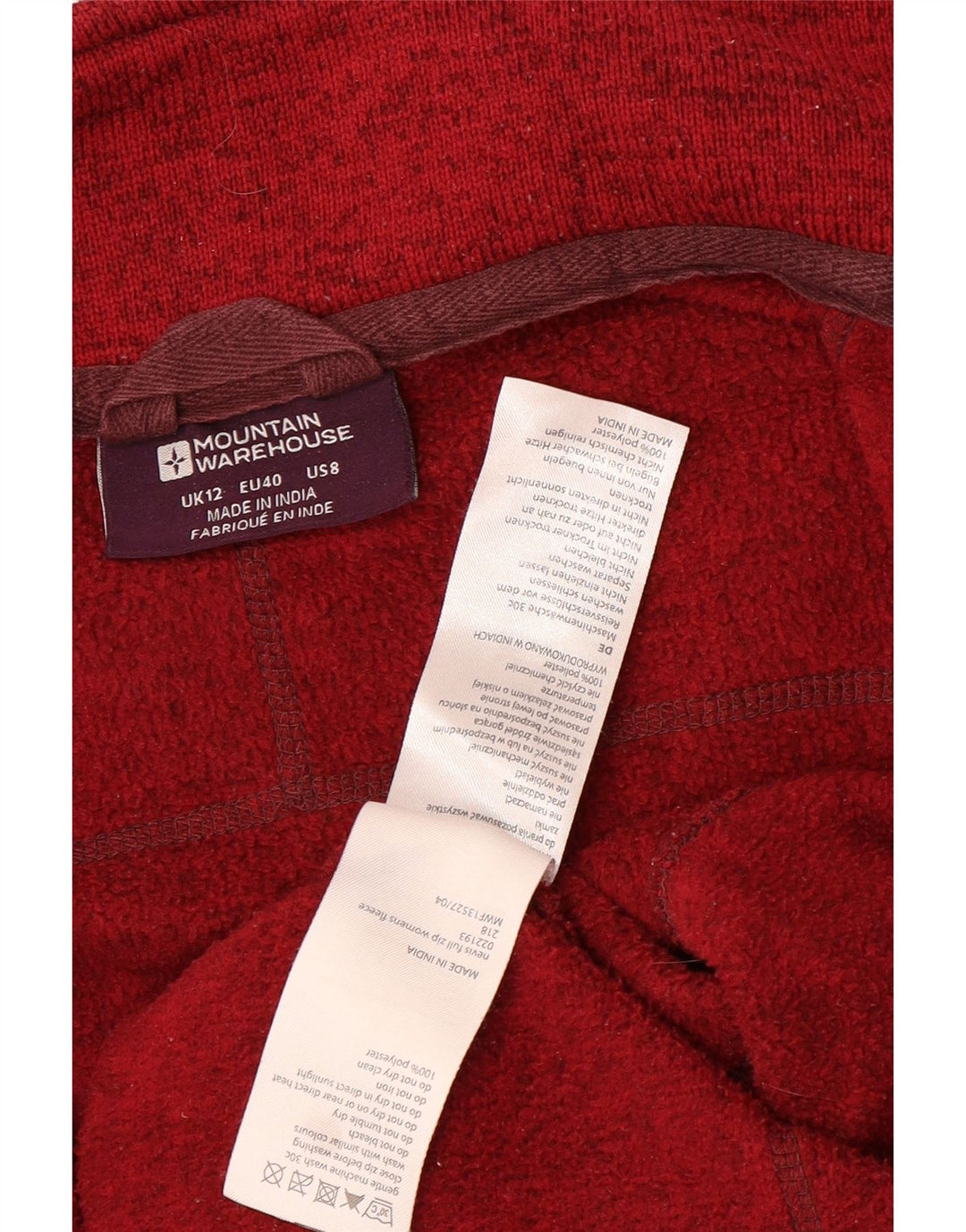 Revestimento superior do fato de treino das mulheres do armazém da montanha poliéster vermelho médio Reino Unido 12