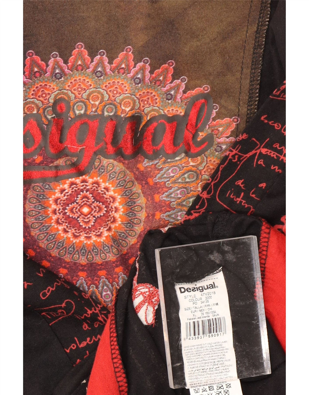 DESIGUAL Vestido feminino estampado de manga comprida evasê UK 18 XL preto paisley