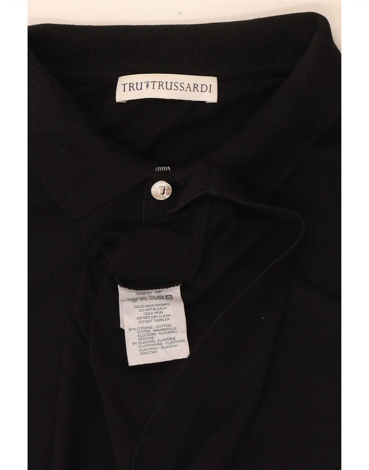 Trussardi Camisa polo masculina de manga comprida pequena de algodão preto