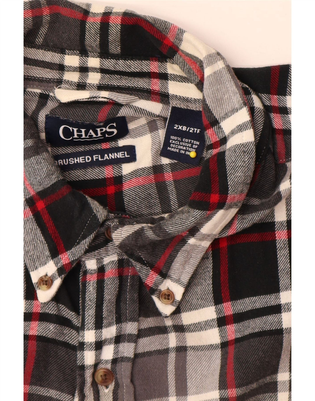 Camisa masculina de flanela grande Chaps 2XL algodão xadrez preto
