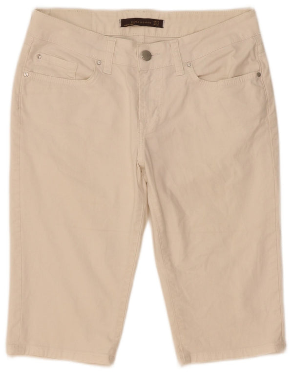 Shorts jeans feminino Zara EU 38 pequeno W28 algodão bege
