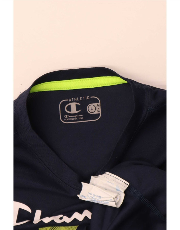 Camiseta gráfica Champion Boys 11-12 anos grande poliéster azul marinho