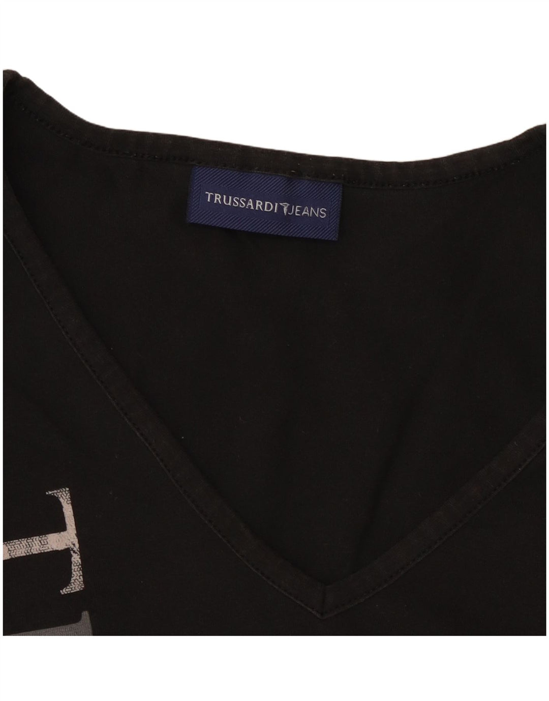 TRUSSARDI JEANS Top gráfico feminino manga comprida Reino Unido 14 grande preto