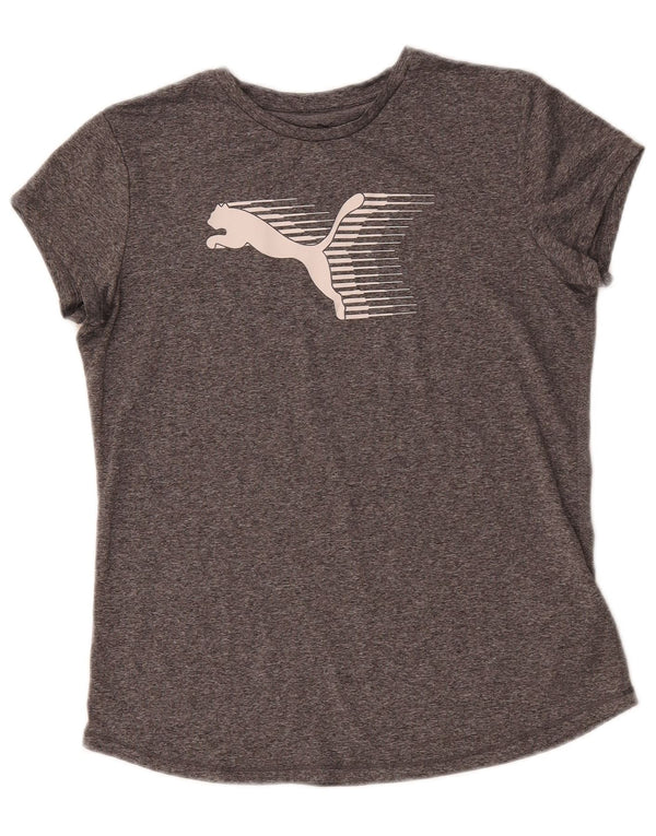 Puma Camiseta feminina gráfica Top UK 14 Poliéster manchado cinza médio