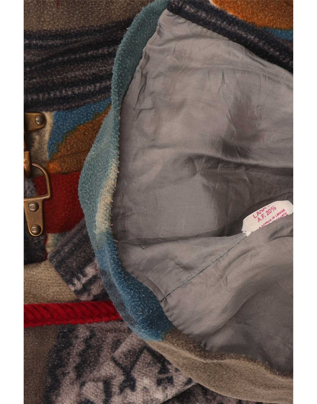 Colete utilitário feminino vintage de lã UK 42 XL patchwork multicolorido