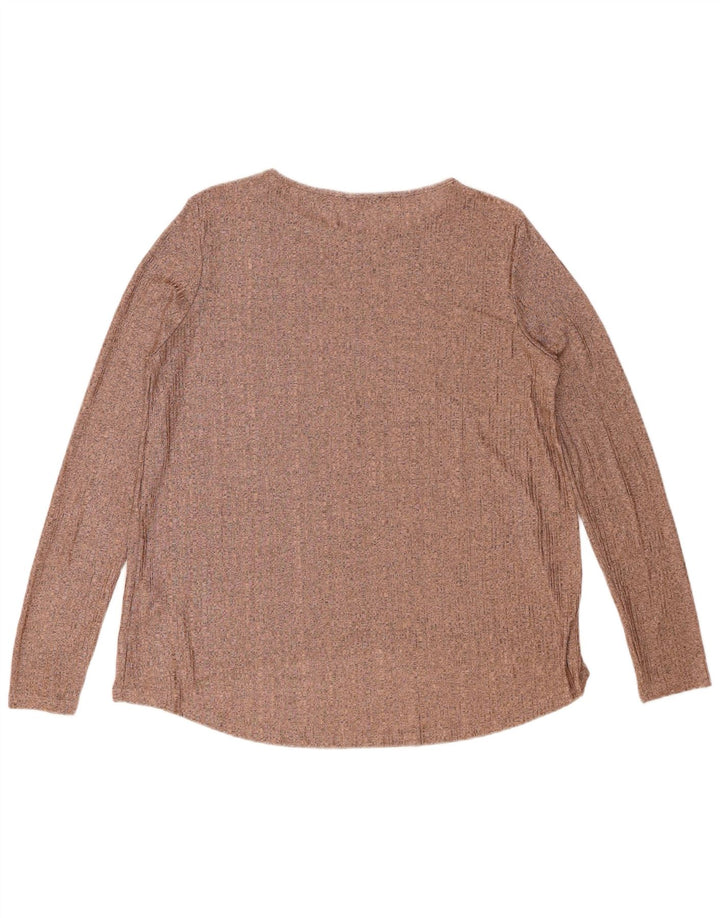 Top feminino Zara manga comprida UK 16 grande poliéster marrom