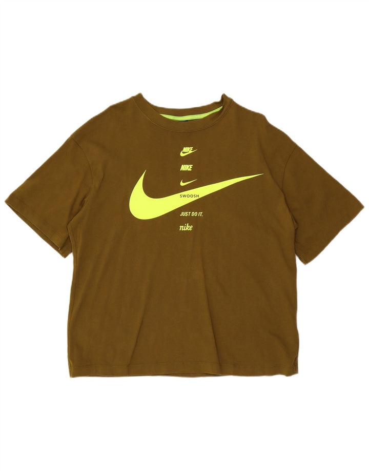 Camiseta Nike masculina gráfica Top médio algodão cáqui