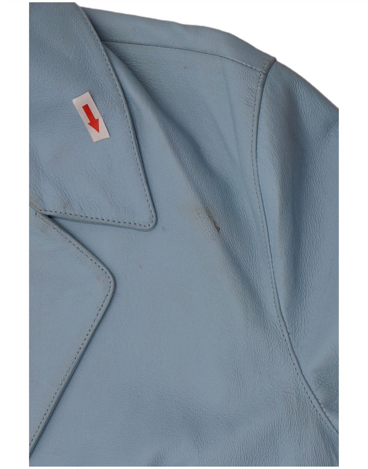 Jaqueta blazer de couro vintage feminina com 2 botões Reino Unido 16 couro azul grande