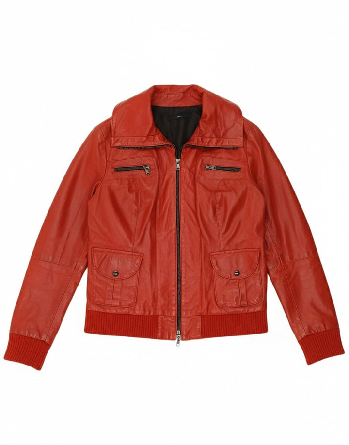 Jaqueta de couro feminina Sasch UK 14 couro vermelho médio