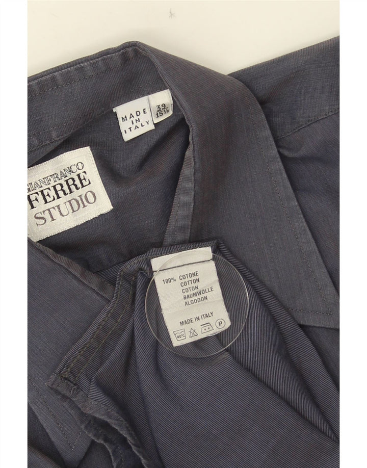 Camisa masculina Gianfranco Ferre tamanho 39 15 1/2 algodão azul marinho médio