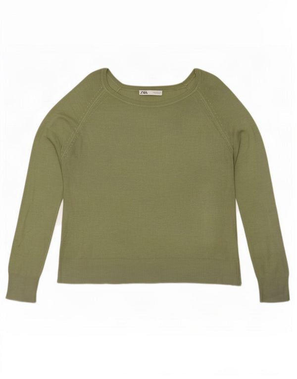 Suéter feminino Zara com ajuste solto e gola canoa Reino Unido 14 verde médio