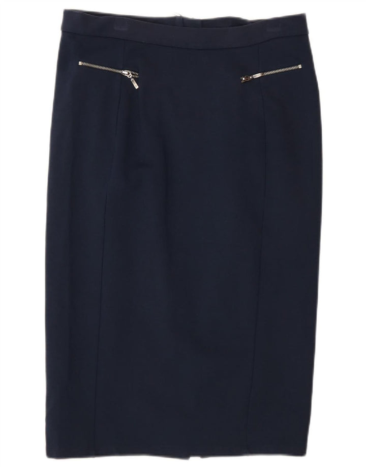Saia midi feminina Marks & Spencer Reino Unido 12 médio W30 azul marinho poliamida
