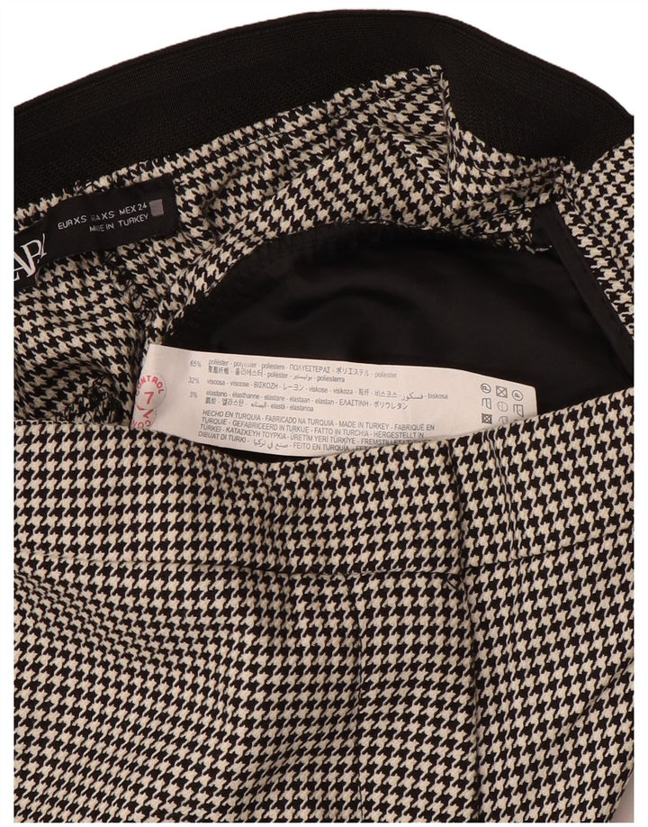Calça feminina Zara Slim Suit XS W24 L27 preta houndstooth poliéster