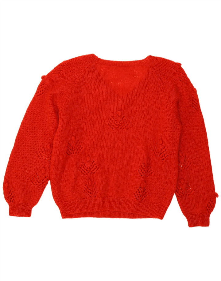 Suéter feminino VINTAGE com decote em V UK 14 vermelho médio