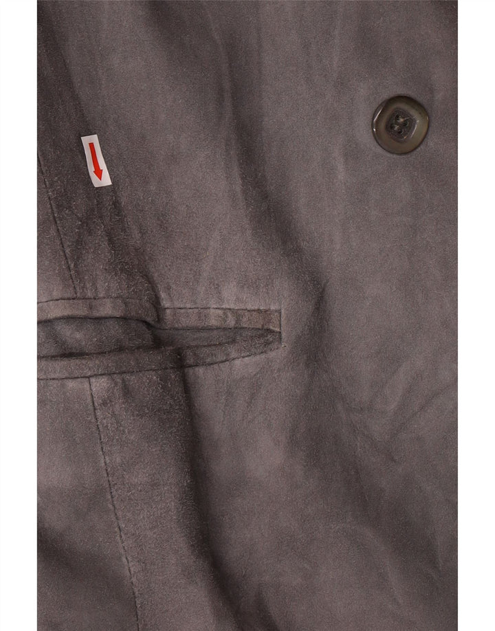 Jaqueta blazer feminina VINTAGE com peito duplo de camurça Reino Unido 14 cinza médio