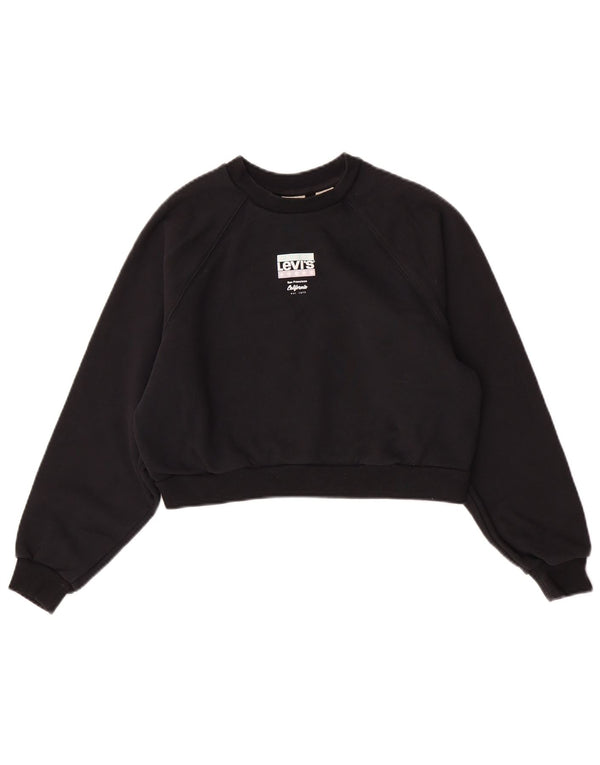Levi's Womens Crop Oversized Moletom Jumper UK 6 XS Algodão Preto