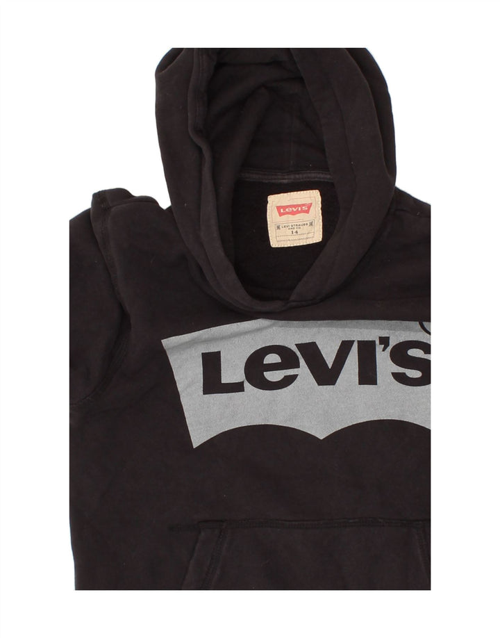 LEVI'S Boys Graphic Hoodie Jumper 13-14 Years Black Cotton Vintage Levi's and Second-Hand Levi's from Messina Hembry 