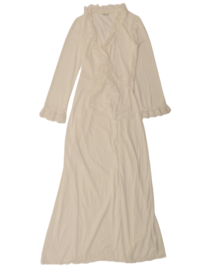 Vestido feminino vintage manga comprida robe maxi UK 10 pequeno branco