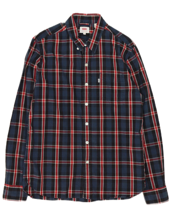 Camisa masculina Levi's média xadrez azul marinho algodão
