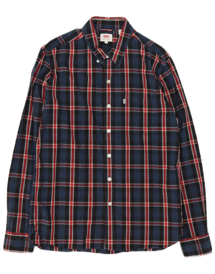 Camisa masculina Levi's média xadrez azul marinho algodão