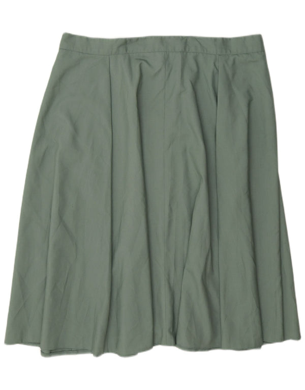 Saia plissada regular das mulheres do vintage W40 2XL poliéster verde