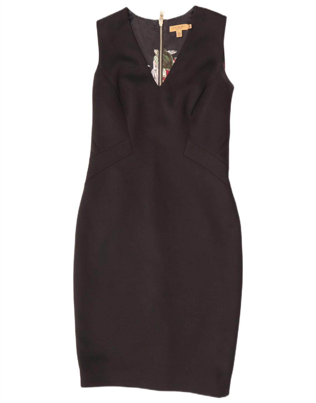 Vestido bodycon feminino sem mangas Ted Baker tamanho 3 poliéster preto médio