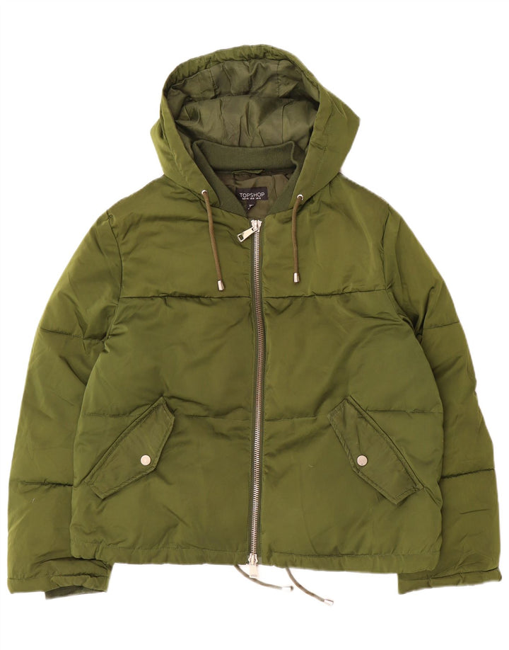 Jaqueta acolchoada com capuz feminina Topshop UK 12 poliéster verde médio