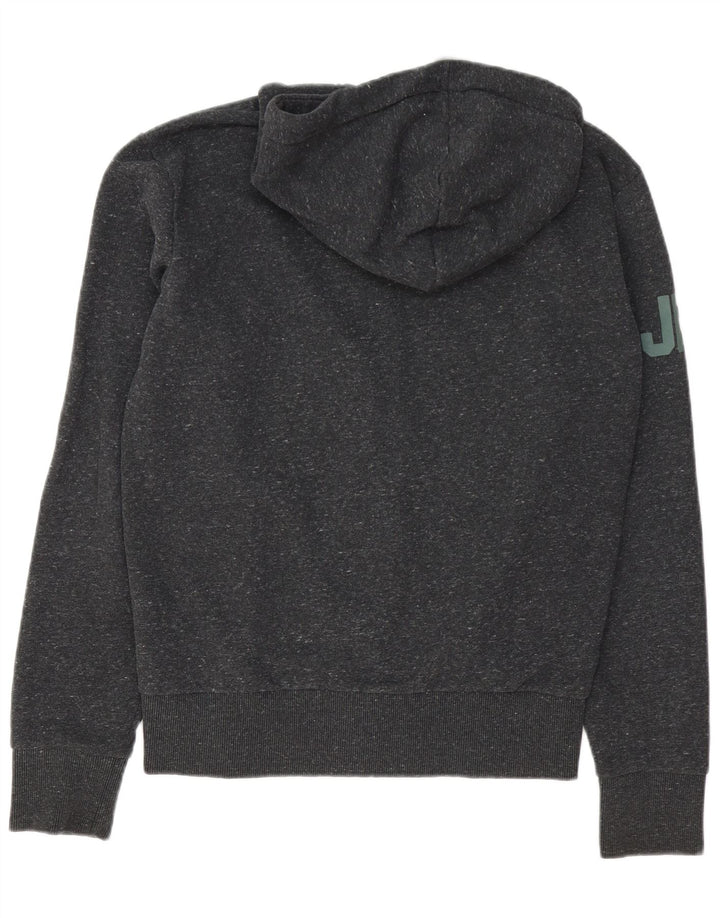 Suéter masculino Superdry com capuz e zíper gráfico cinza médio algodão manchado