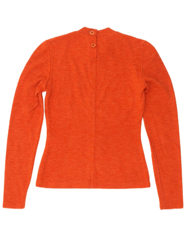 Suéter feminino vintage com gola redonda Reino Unido 10 pequeno laranja nylon
