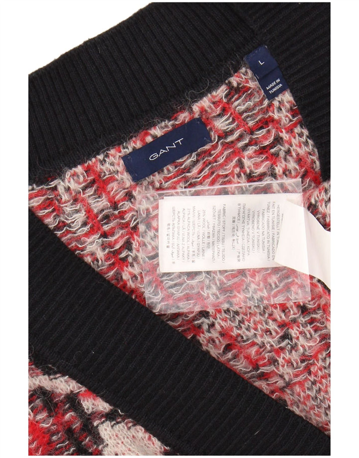 GANT Suéter feminino oversized com decote em V Reino Unido 16 grande houndstooth vermelho