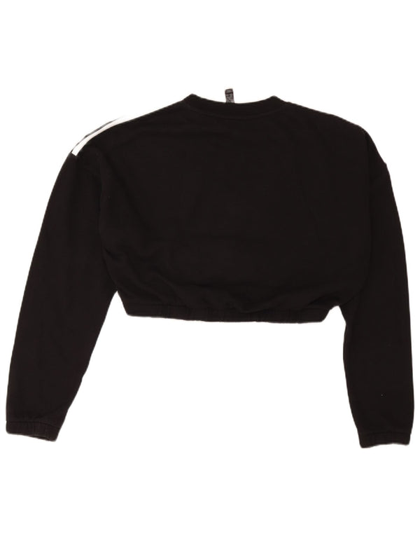 Adidas Womens Crop Sweatshirt Jumper UK 12/14 Médio Algodão Preto